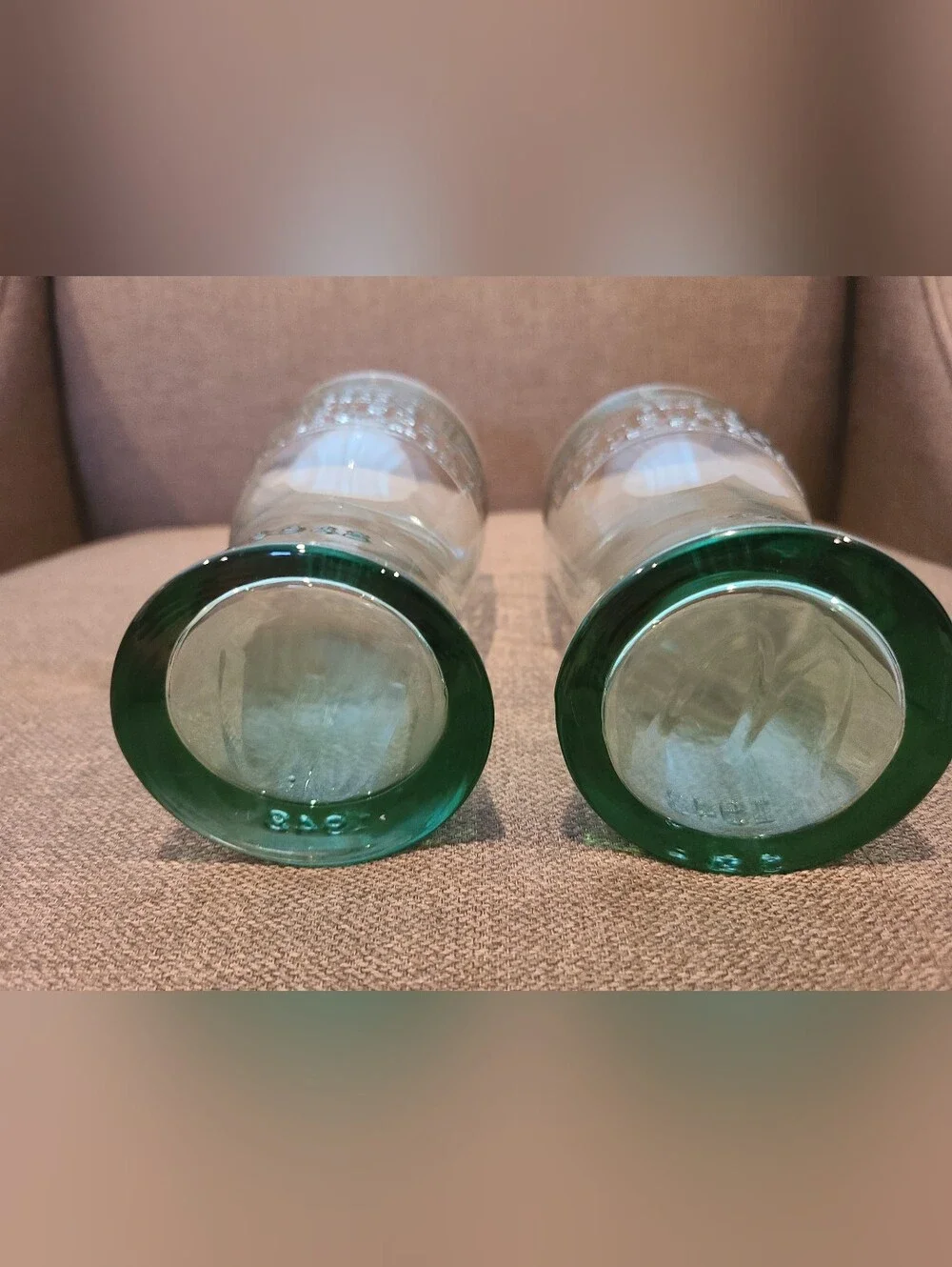 Vintage McDonald's 1948 Famous 15-Cent Hamburger green tinted collector glasses